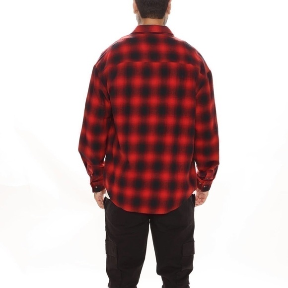September Long Sleeve Zipper Flannel Shirt-Black/Red - Picture 5 of 7